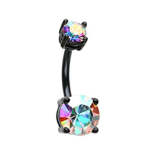 Colorline Briliant Sparkle Gem Prong Set Belly Button Ring Navel Ring Impulse Piercings Black/Aurora Borealis