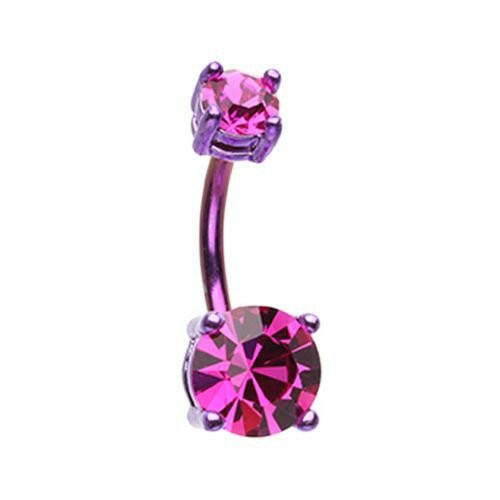 Colorline Briliant Sparkle Gem Prong Set Belly Button Ring Navel Ring Impulse Piercings Purple/Fuchsia