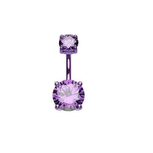 Colorline Cubic Zirconia Gem Prong Sparkle Belly Button Ring Navel Ring Impulse Piercings 5/32x9/32" (4x7mm) Purple