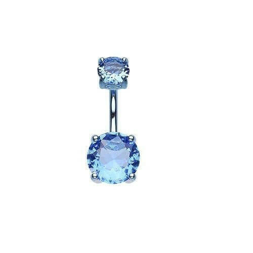 Colorline Cubic Zirconia Gem Prong Sparkle Belly Button Ring Navel Ring Impulse Piercings 5/32x9/32" (4x7mm) Blue