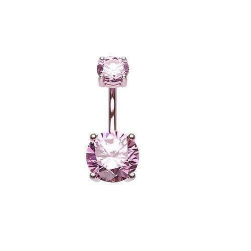 Colorline Cubic Zirconia Gem Prong Sparkle Belly Button Ring Navel Ring Impulse Piercings 5/32x9/32" (4x7mm) Pink