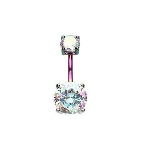 Colorline Cubic Zirconia Gem Prong Sparkle Belly Button Ring Navel Ring Impulse Piercings 5/32x9/32" (4x7mm) Light Rainbow