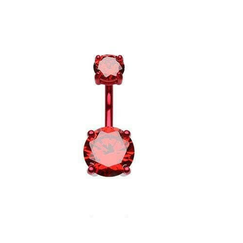 Colorline Cubic Zirconia Gem Prong Sparkle Belly Button Ring Navel Ring Impulse Piercings 5/32x9/32" (4x7mm) Red