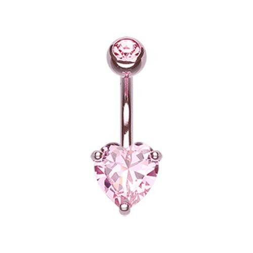 Colorline Cubic Zirconia Heart Prong Sparkle Belly Button Ring Navel Ring Impulse Piercings Pink