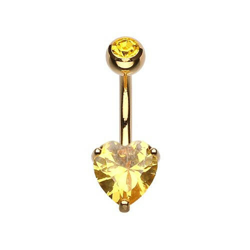 Colorline Cubic Zirconia Heart Prong Sparkle Belly Button Ring Navel Ring Impulse Piercings Yellow