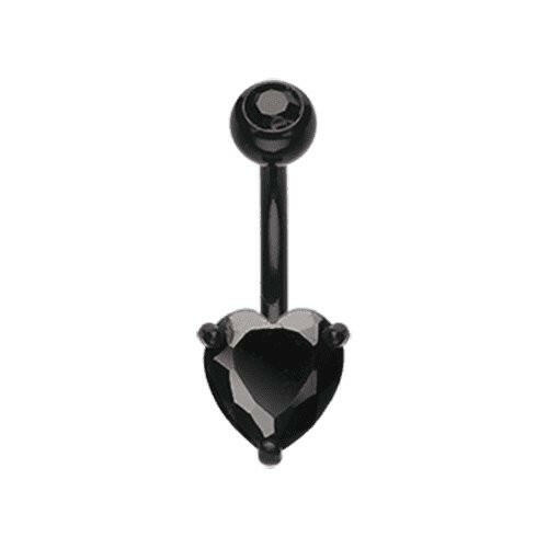 Colorline Cubic Zirconia Heart Prong Sparkle Belly Button Ring Navel Ring Impulse Piercings Black