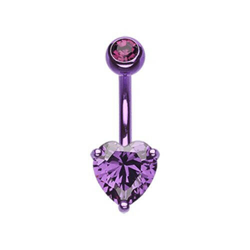 Colorline Cubic Zirconia Heart Prong Sparkle Belly Button Ring Navel Ring Impulse Piercings Purple