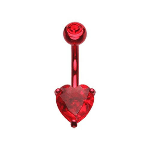 Colorline Cubic Zirconia Heart Prong Sparkle Belly Button Ring Navel Ring Impulse Piercings Red