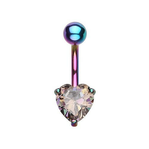 Colorline Cubic Zirconia Heart Prong Sparkle Belly Button Ring Navel Ring Impulse Piercings Rainbow