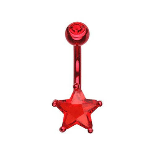 Colorline Cubic Zirconia Star Prong Sparkle Belly Button Ring Navel Ring Impulse Piercings Red