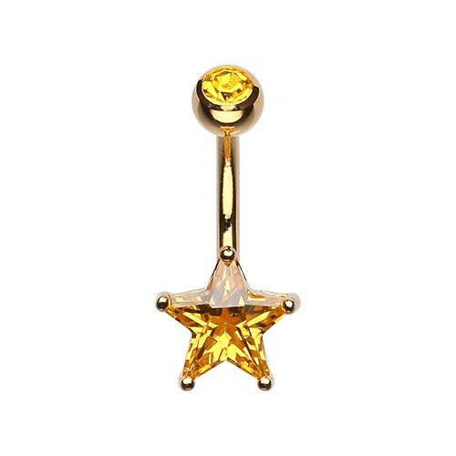 Colorline Cubic Zirconia Star Prong Sparkle Belly Button Ring Navel Ring Impulse Piercings Yellow