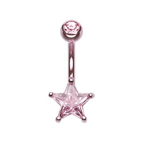 Colorline Cubic Zirconia Star Prong Sparkle Belly Button Ring Navel Ring Impulse Piercings Pink