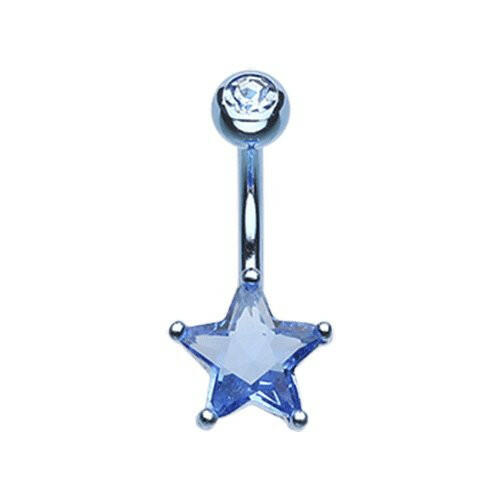 Colorline Cubic Zirconia Star Prong Sparkle Belly Button Ring Navel Ring Impulse Piercings Aqua