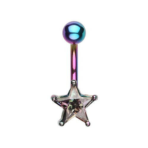 Colorline Cubic Zirconia Star Prong Sparkle Belly Button Ring Navel Ring Impulse Piercings Rainbow