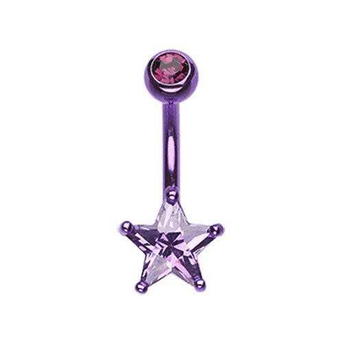 Colorline Cubic Zirconia Star Prong Sparkle Belly Button Ring Navel Ring Impulse Piercings Purple