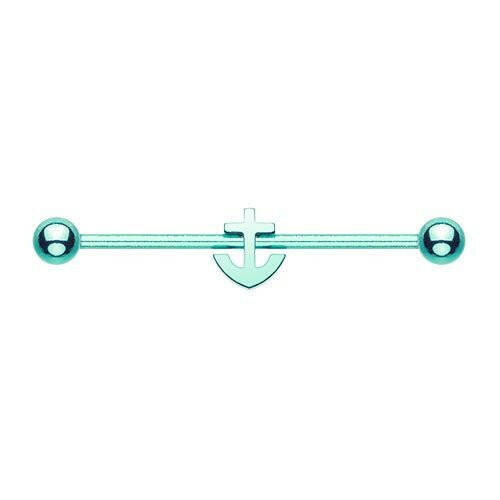 Colorline Dainty Anchor Industrial Barbell Industrial Barbell Impulse Piercings Teal