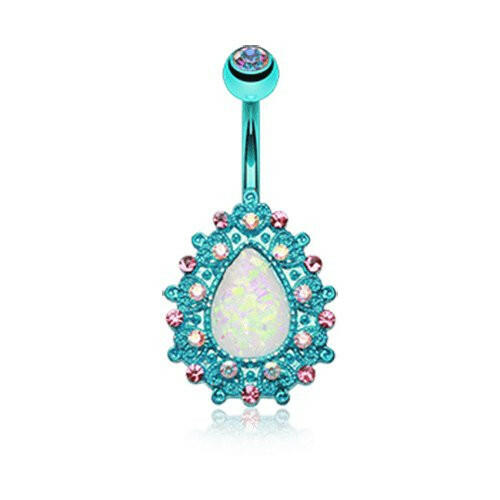 Colorline Eirene Opal Belly Button Ring Navel Ring Impulse Piercings Teal/Aurora Borealis