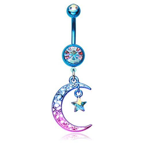 Colorline Filigree Moon Star Sparkle Belly Button Ring Navel Ring Impulse Piercings