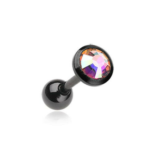 Colorline Gem Sparkle Cartilage Tragus Earring Cartilage Earring Impulse Piercings 1/8" (3mm) Black/Aurora Borealis