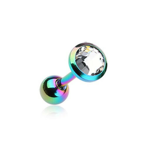 Colorline Gem Sparkle Cartilage Tragus Earring Cartilage Earring Impulse Piercings 1/8" (3mm) Rainbow/Clear