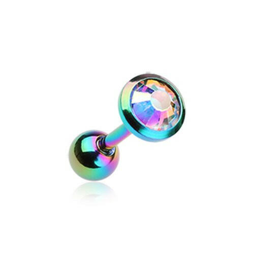 Colorline Gem Sparkle Cartilage Tragus Earring Cartilage Earring Impulse Piercings 1/8" (3mm) Rainbow/Aurora Borealis