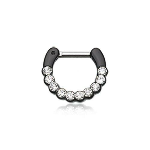 Colorline Glistening Multi-Gem Septum Clicker Septum Ring Impulse Piercings 16 GA (1.2mm) 1/4" (6mm) Black/Clear
