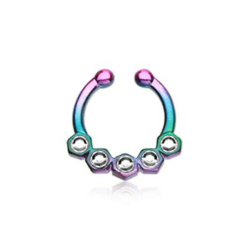 Colorline Hexa Gemina Sparkle Fake Septum Clip-On Ring Fake Septum Ring Impulse Piercings Rainbow/Clear