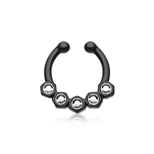 Colorline Hexa Gemina Sparkle Fake Septum Clip-On Ring Fake Septum Ring Impulse Piercings Black/Clear