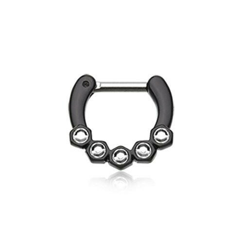 Colorline Hexa Gemina Sparkle Septum Clicker Septum Ring Impulse Piercings 16 GA (1.2mm) 1/4" (6mm) Black/Clear