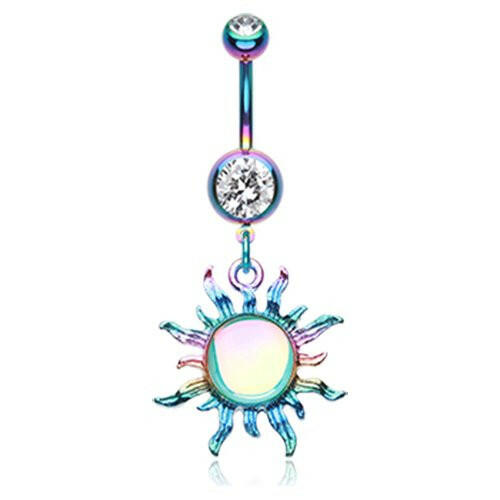 Colorline Iridescent Blazing Sun Belly Button Ring Navel Ring Impulse Piercings Rainbow/Clear