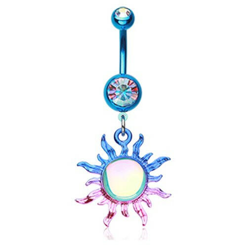 Colorline Iridescent Blazing Sun Belly Button Ring Navel Ring Impulse Piercings Blue/Aurora Borealis