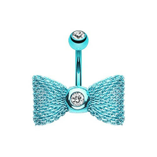 Colorline Mesh Bow-Tie Belly Button Ring Navel Ring Impulse Piercings Teal/Clear