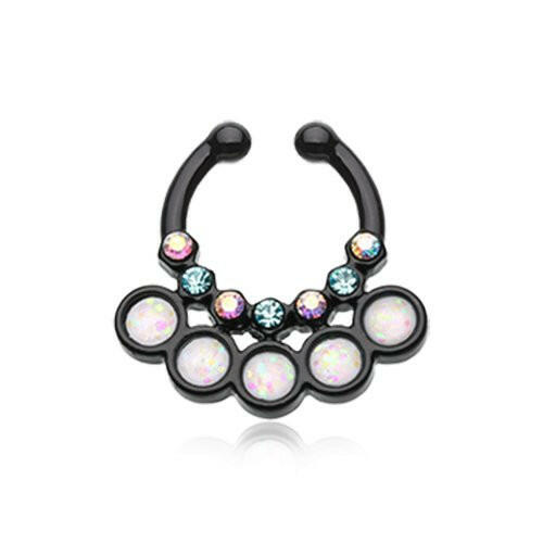 Colorline Opal Aureole Gemina Fake Septum Clip-On Ring Fake Septum Ring Impulse Piercings Black/Aurora Borealis/White