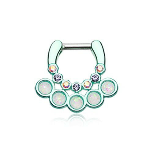 Colorline Opal Aureole Gemina Septum Clicker Septum Ring Impulse Piercings 16 GA (1.2mm) 1/4" (6mm) Teal/Aurora Borealis/White