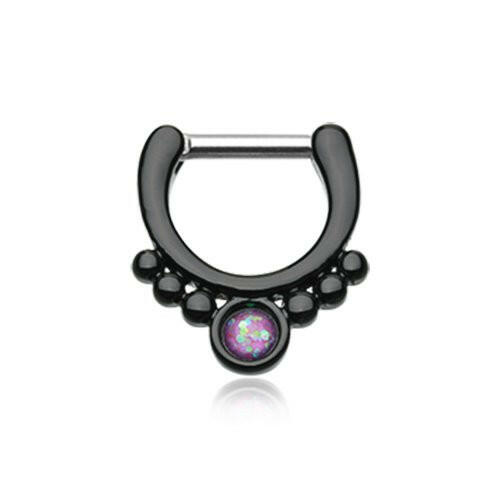 Colorline Opal Grandiose Septum Clicker Septum Ring Impulse Piercings 16 GA (1.2mm) 1/4" (6mm) Black/Purple