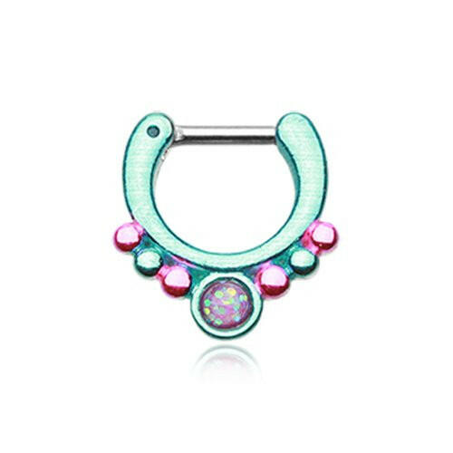 Colorline Opal Grandiose Septum Clicker Septum Ring Impulse Piercings 16 GA (1.2mm) 1/4" (6mm) Teal/Pink