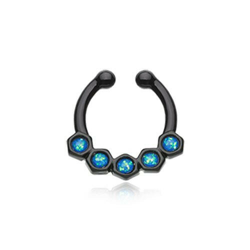 Colorline Opal Hexa Gemina Fake Septum Clip-On Ring Fake Septum Ring Impulse Piercings Black/Light Blue