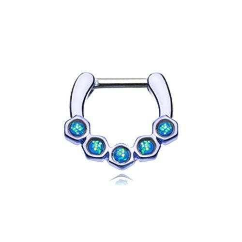 Colorline Opal Hexa Gemina Septum Clicker Septum Ring Impulse Piercings 16 GA (1.2mm) 1/4" (6mm) Purple/Light Blue