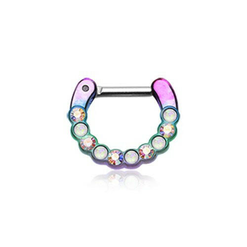 Colorline Opal Paradigm Septum Clicker Septum Ring Impulse Piercings 16 GA (1.2mm) 1/4" (6mm) Rainbow/Aurora Borealis