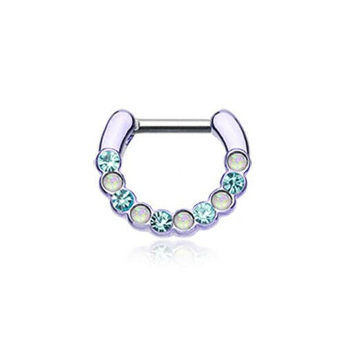 Colorline Opal Paradigm Septum Clicker Septum Ring Impulse Piercings 16 GA (1.2mm) 1/4" (6mm) Purple/Aqua