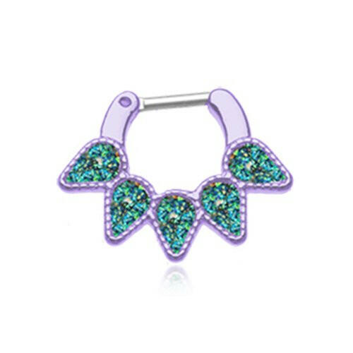 Colorline Opal Quinary Spear Septum Clicker Septum Ring Impulse Piercings 16 GA (1.2mm) 1/4" (6mm) Purple/Black