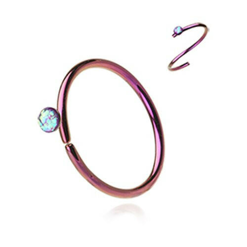 Colorline Opal Sparkle Bendable Steel Nose Hoop Nose Ring Impulse Piercings 5/16" (8mm) Purple/Purple