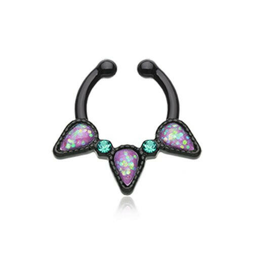 Colorline Opal Sparkle Trident Fake Septum Clip-On Ring Fake Septum Ring Impulse Piercings Black/Teal