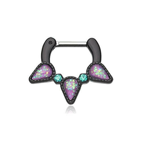 Colorline Opal Sparkle Trident Septum Clicker Septum Ring Impulse Piercings 16 GA (1.2mm) 1/4" (6mm) Black/Teal