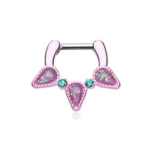 Colorline Opal Sparkle Trident Septum Clicker Septum Ring Impulse Piercings 16 GA (1.2mm) 1/4" (6mm) Pink/Teal