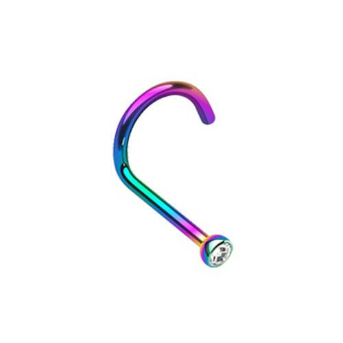 Colorline Press Fit Gem Top Nose Screw Ring Nose Ring Impulse Piercings 20 gauge (0.8mm) Rainbow/Clear