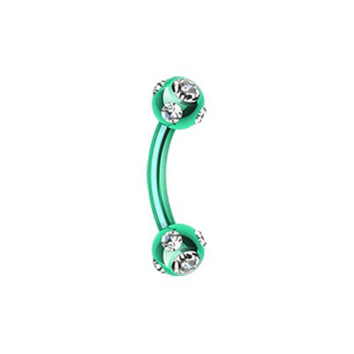 Colorline PVD Aurora Gem Ball Curved Barbell Eyebrow Ring Curved Barbell Impulse Piercings 5/16" (8mm) Green/Clear