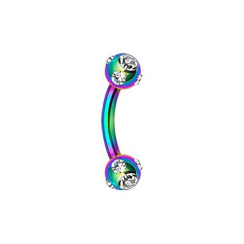 Colorline PVD Aurora Gem Ball Curved Barbell Eyebrow Ring Curved Barbell Impulse Piercings 5/16" (8mm) Rainbow Clear