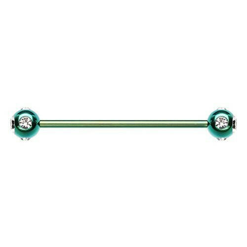 Colorline PVD Aurora Gem Ball Industrial Barbell Industrial Barbell Impulse Piercings 1-1/4" (32mm) 1/4" (6mm) Green/Clear