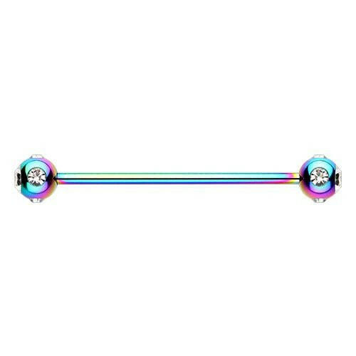 Colorline PVD Aurora Gem Ball Industrial Barbell Industrial Barbell Impulse Piercings 1-1/4" (32mm) 1/4" (6mm) Rainbow/Clear